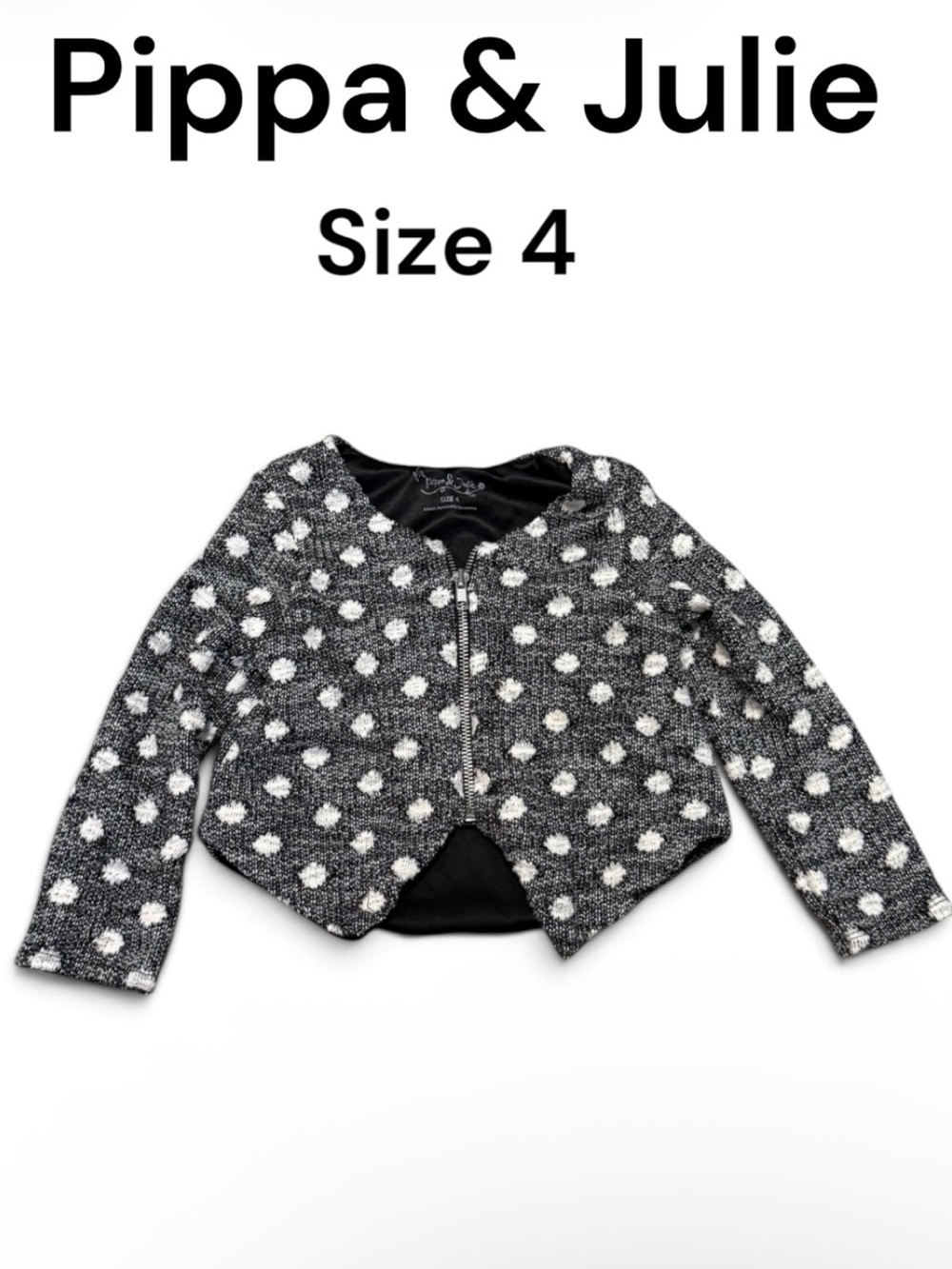 Pippa & Julie Girls' Black & White Polka Dot Jacket - Size 4